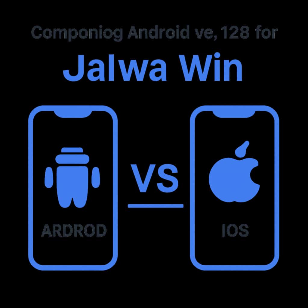 An educational illustration comparing Android and iOS for Jalwa Win access.