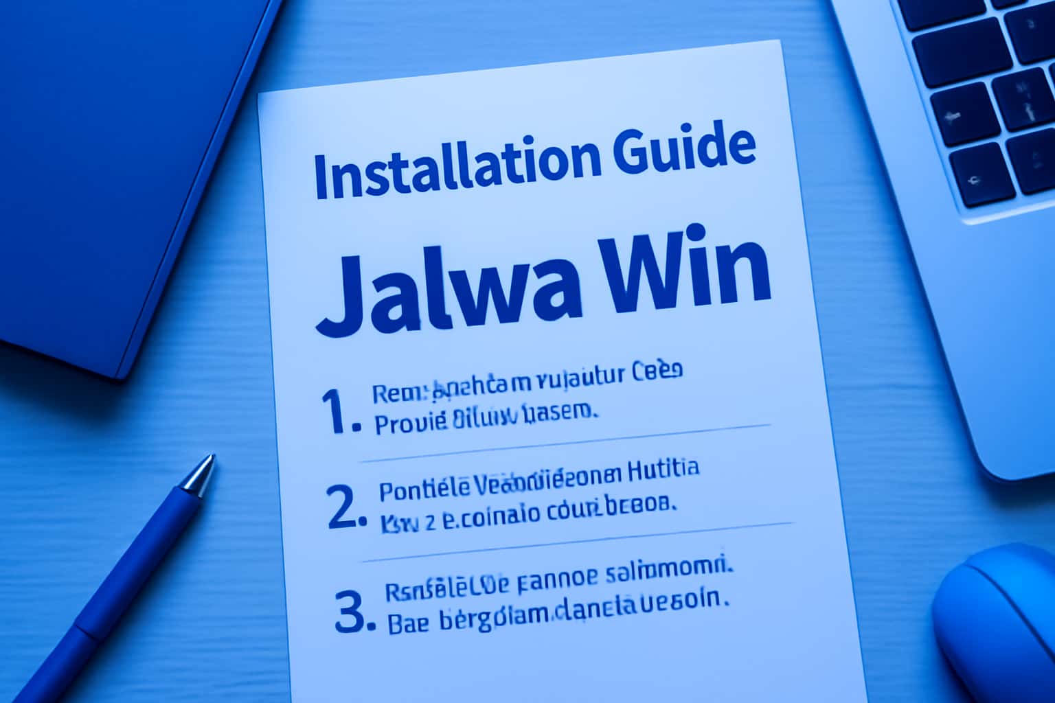Installation Guide for Jalwa Win displayed in a high-tech setting.